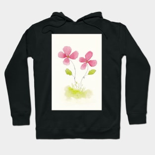 Two Pink Flowers in Pen Ink and Watercolor Hoodie